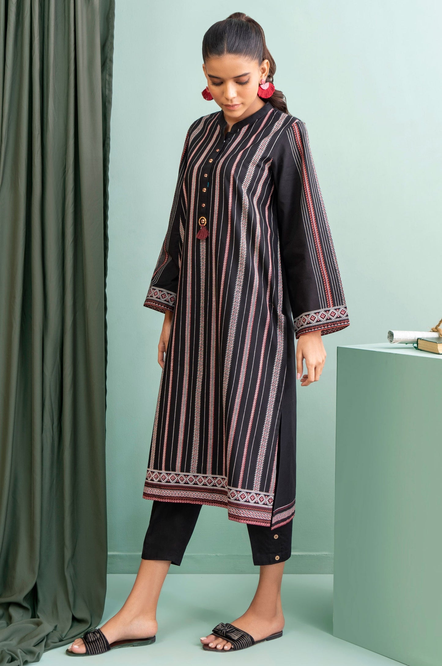 Stitched 1 Piece Embellished Screen Printed Cambric Shirt