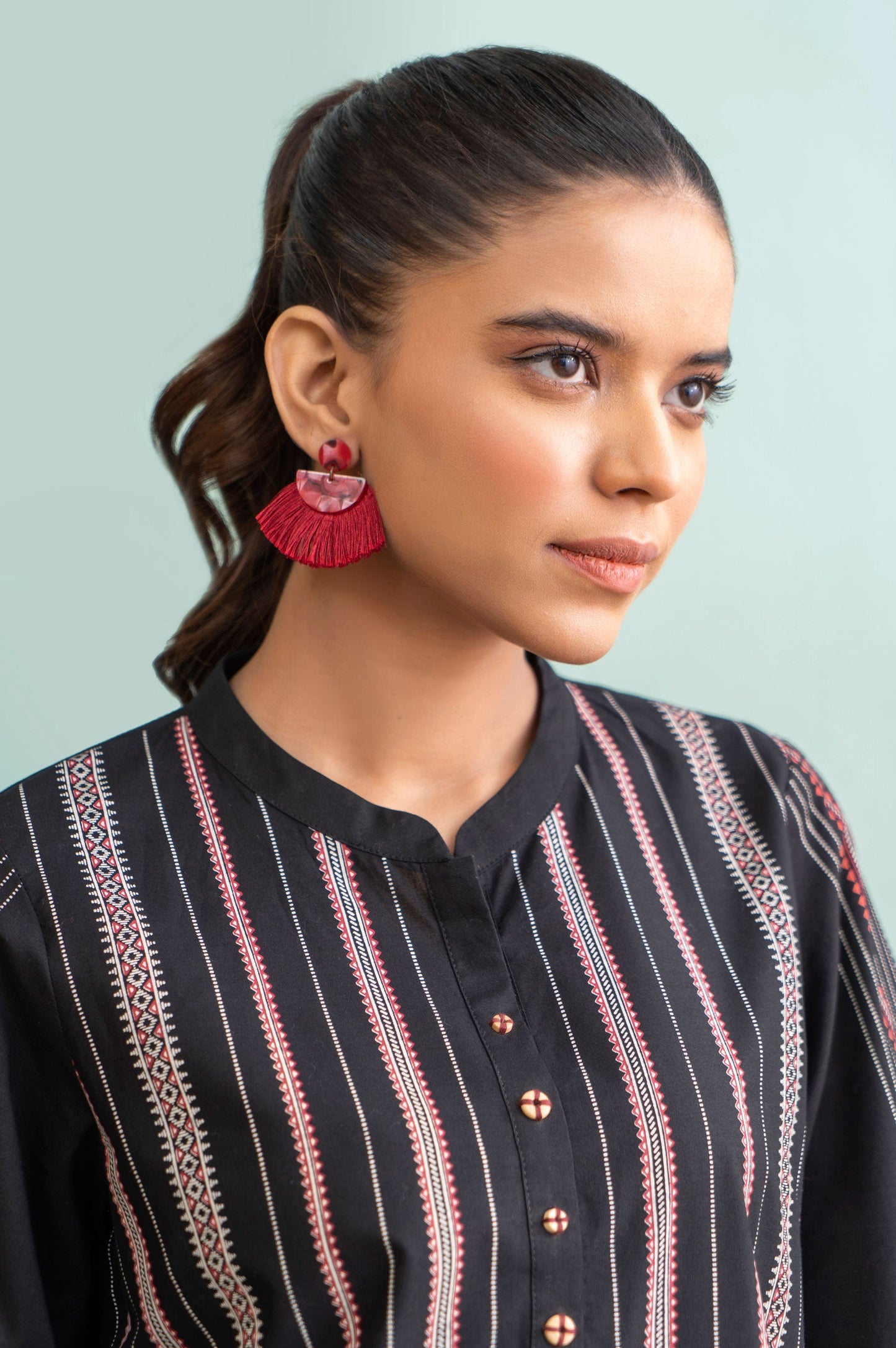 Stitched 1 Piece Embellished Screen Printed Cambric Shirt