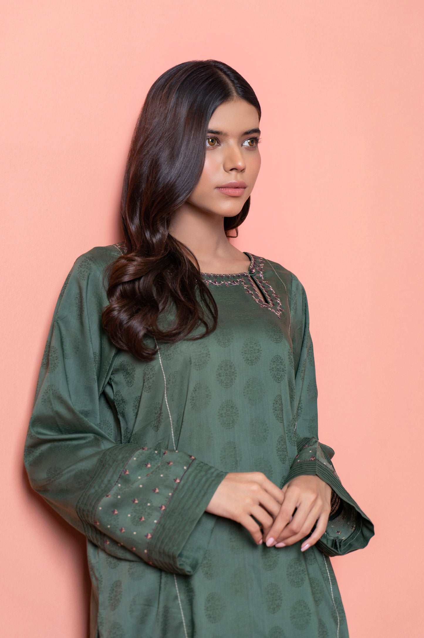 Stitched 1 Piece Embroidered Jacquard Shirt