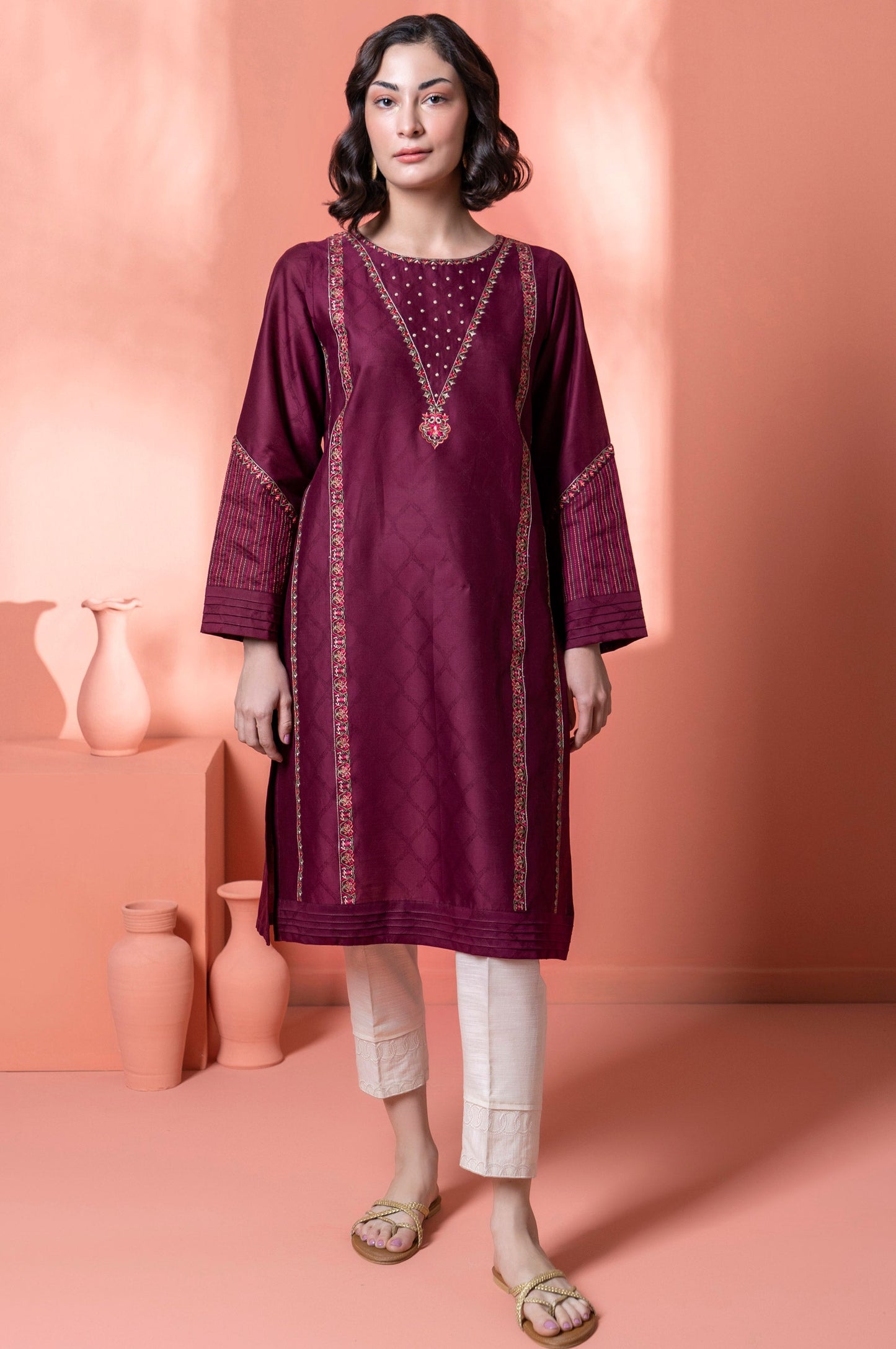 Stitched 1 Piece Embroidered Jacquard Shirt