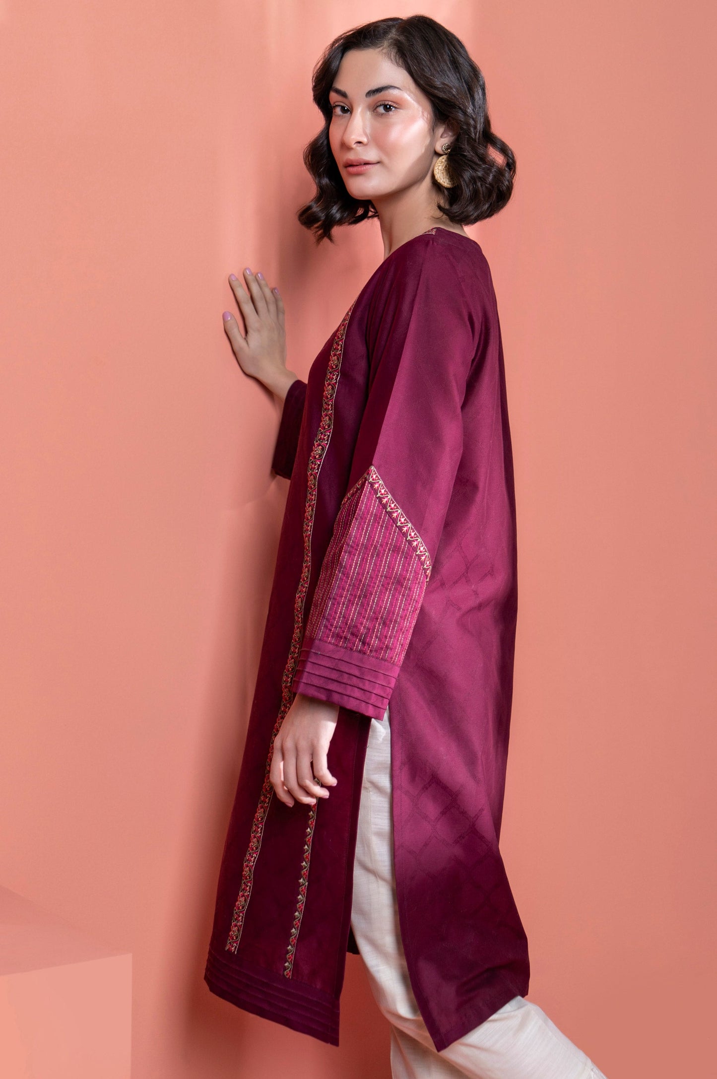 Stitched 1 Piece Embroidered Jacquard Shirt