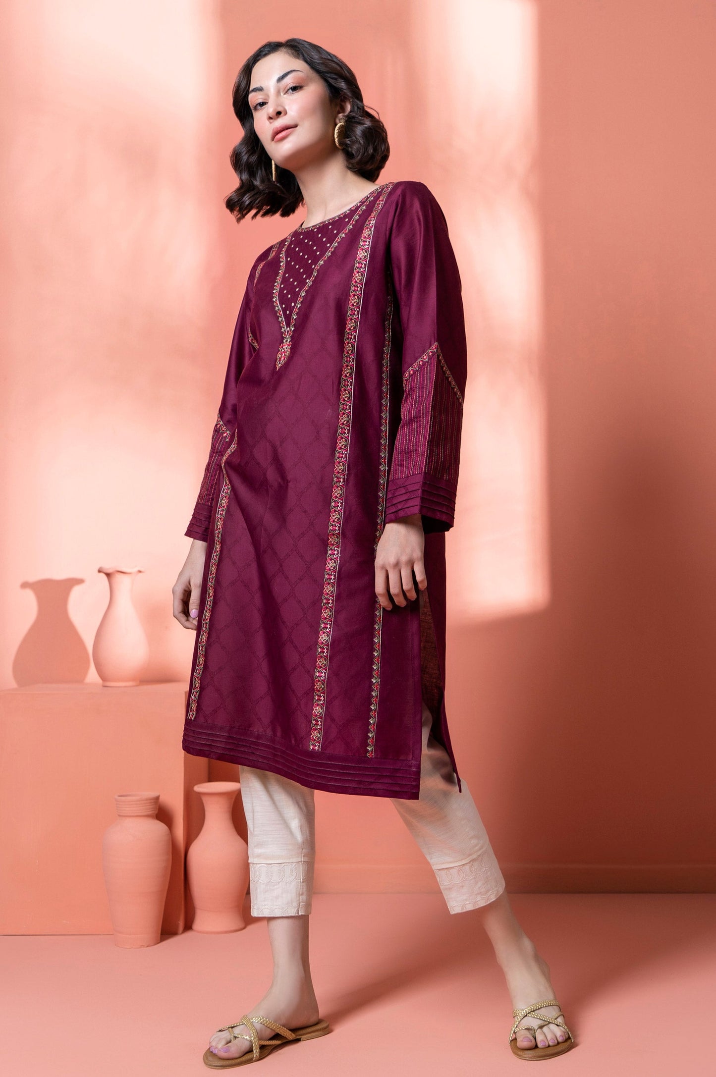 Stitched 1 Piece Embroidered Jacquard Shirt