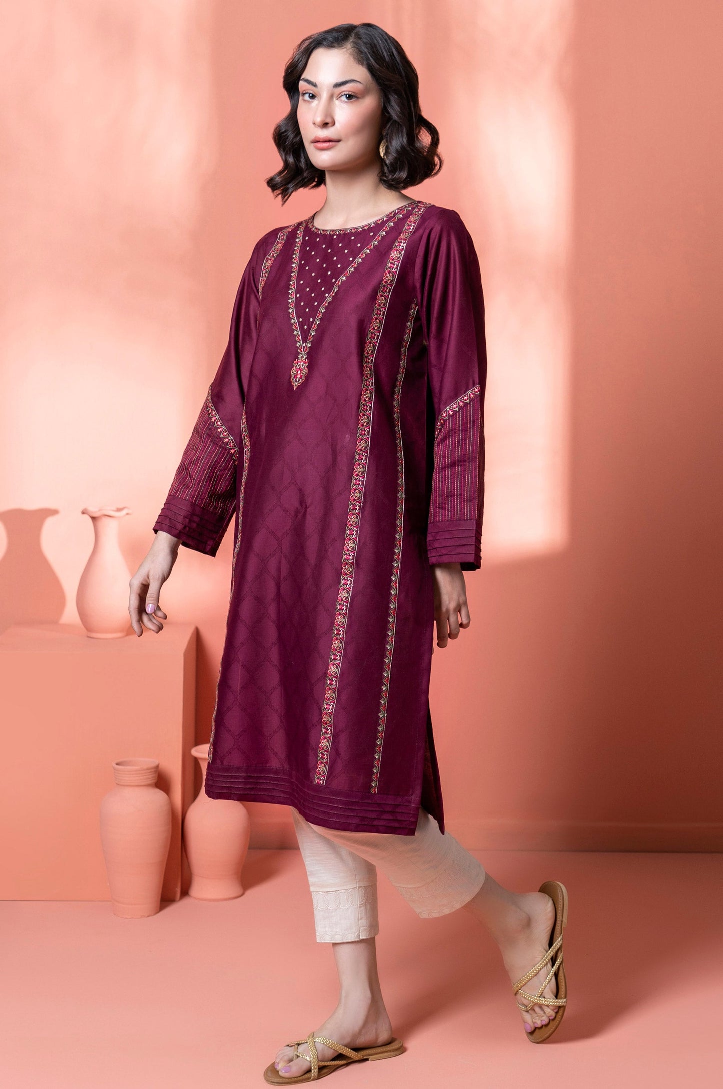 Stitched 1 Piece Embroidered Jacquard Shirt