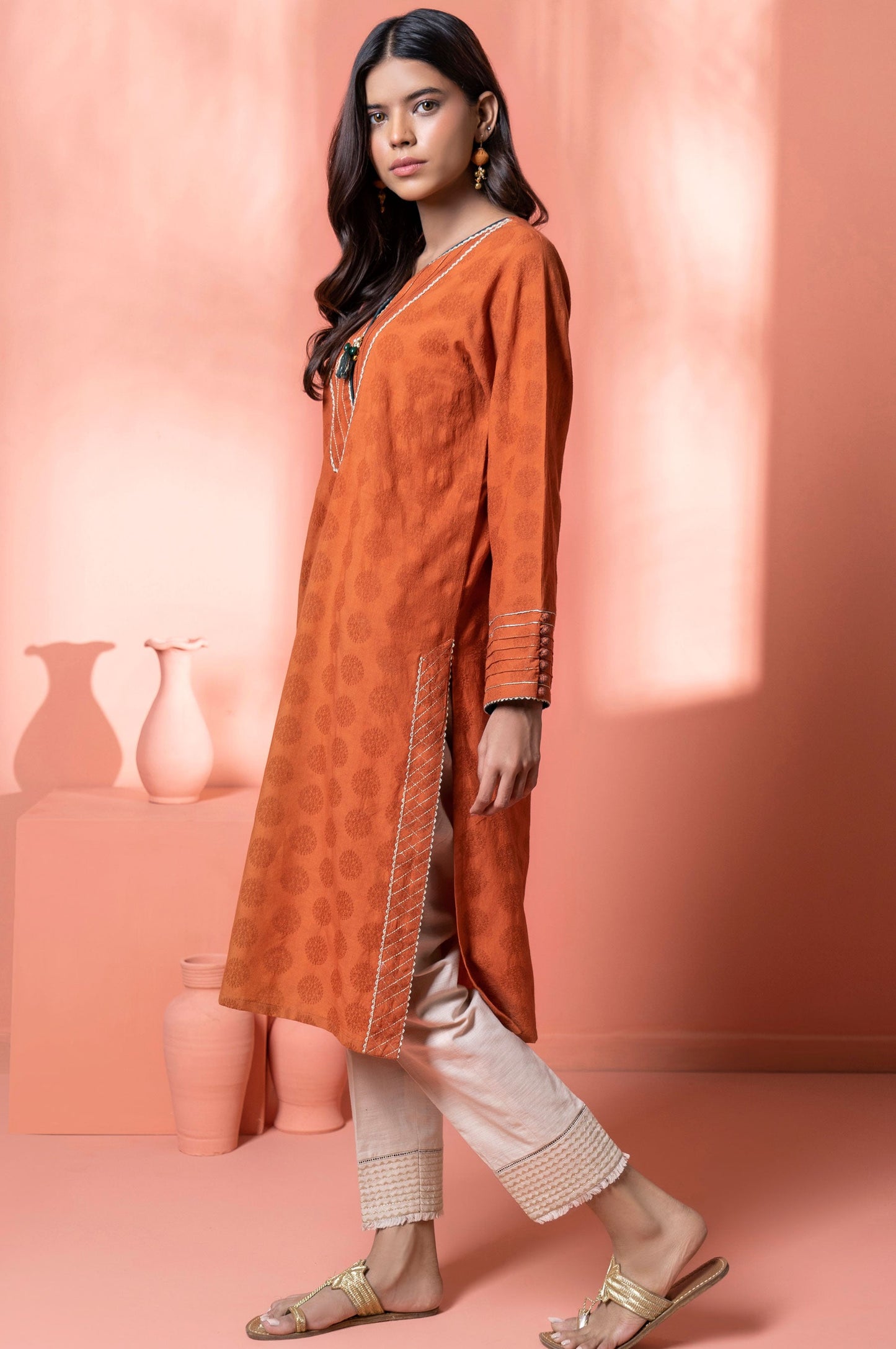Stitched 1 Piece Embellished Jacquard Kurta
