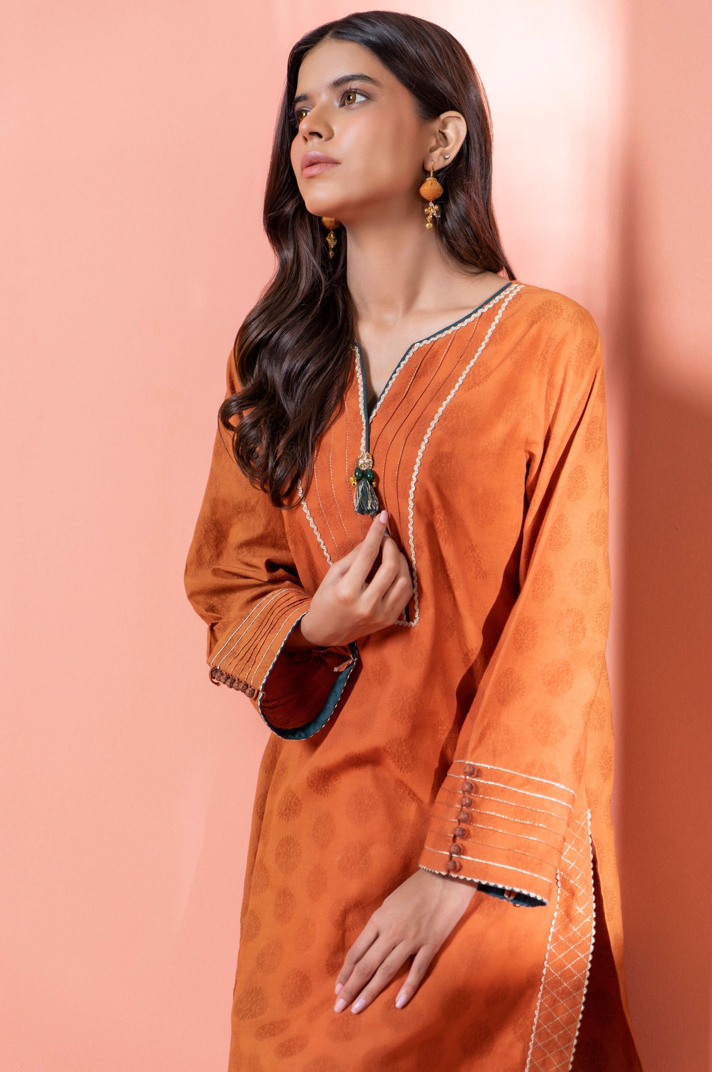 Stitched 1 Piece Embellished Jacquard Kurta