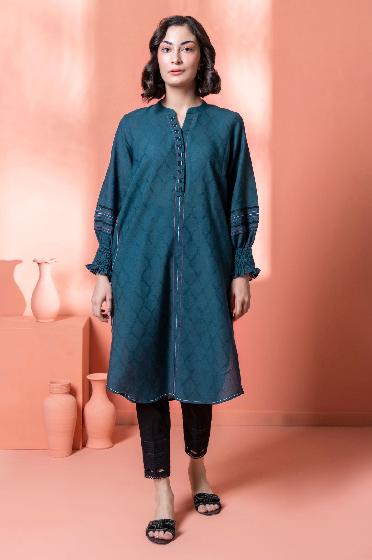 Stitched 1 Piece Embellished Jacquard Kurta