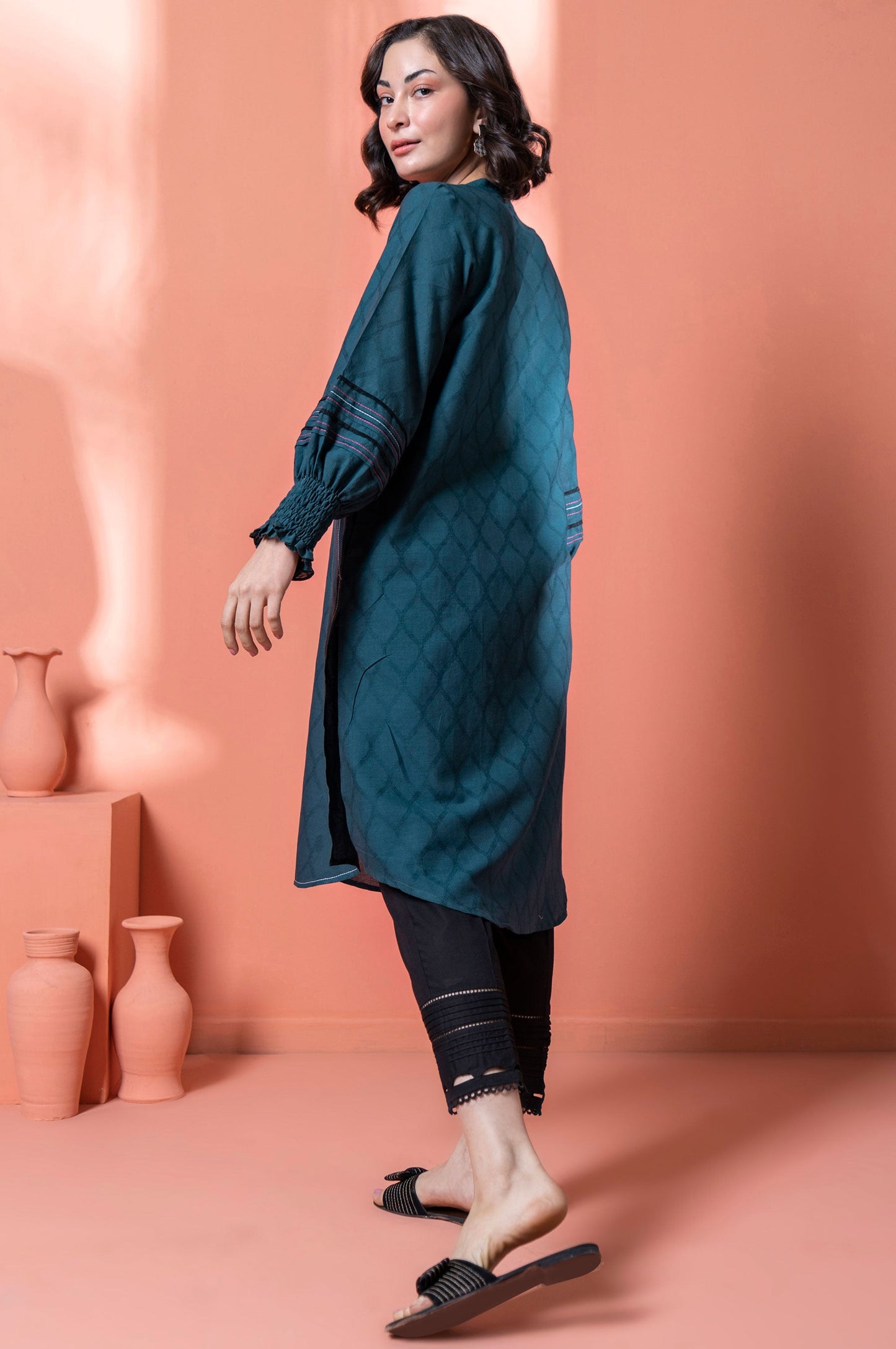 Stitched 1 Piece Embellished Jacquard Kurta