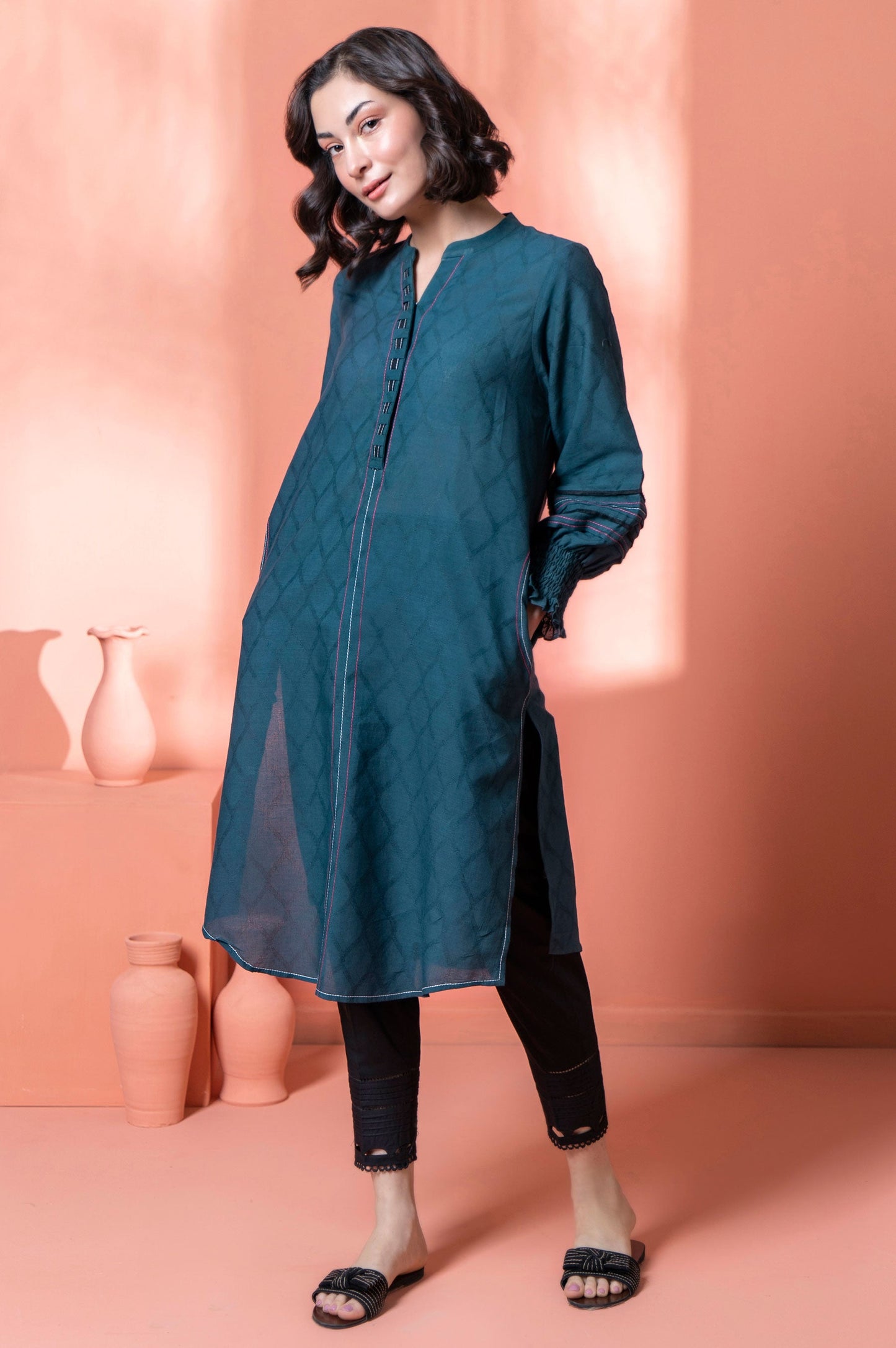 Stitched 1 Piece Embellished Jacquard Kurta