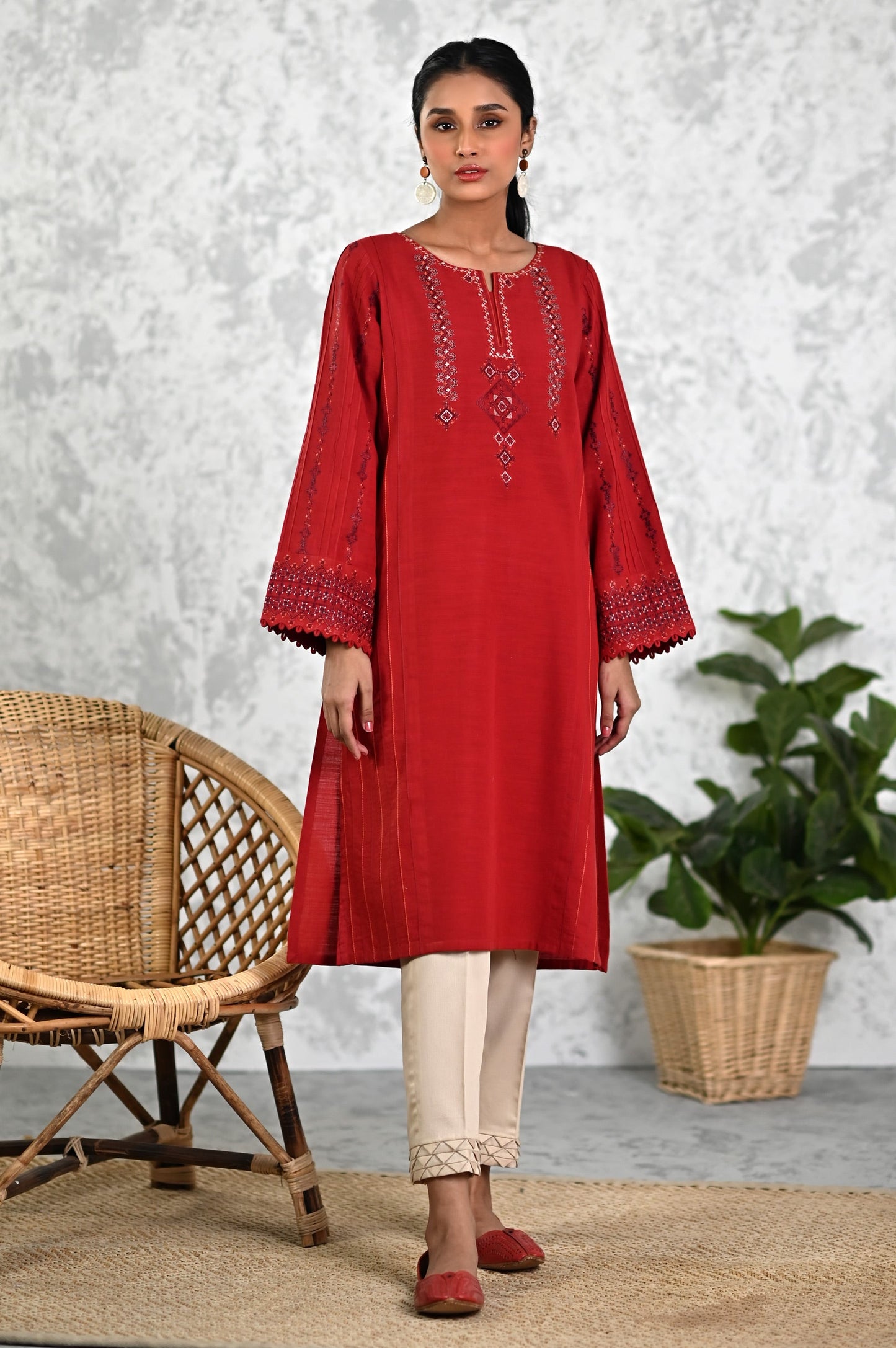 Stitched 1 Piece Embroidered Khaddar Shirt