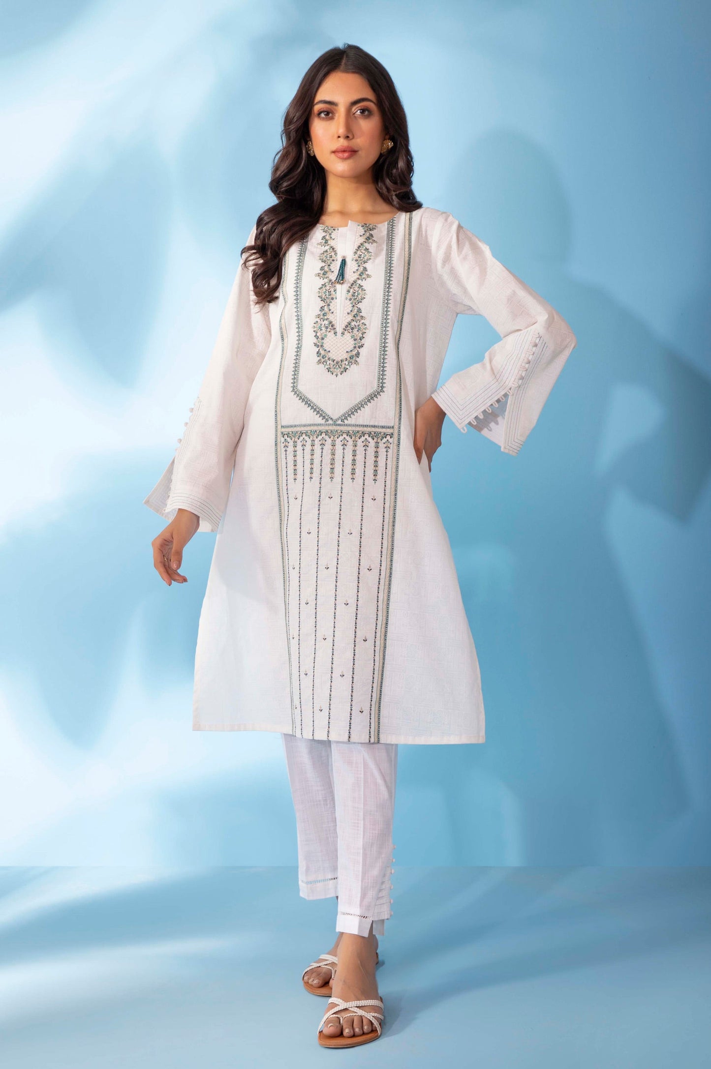 Stitched 1 Piece White Paste Embroidered Shirt