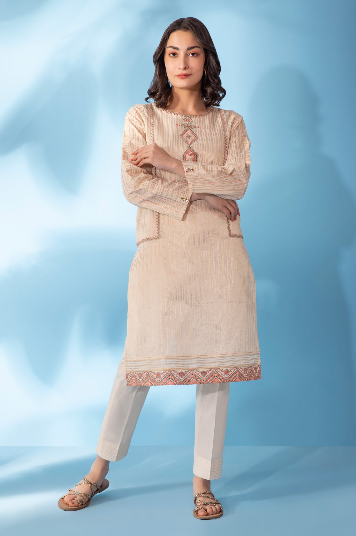 Stitched 1 Piece Embroidered Zari Shirt