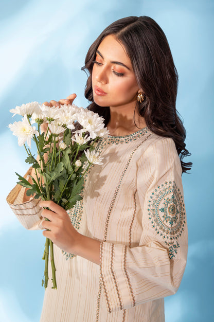 Stitched 1 Piece Embroidered Zari Lines Shirt
