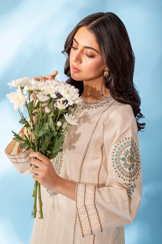 Stitched 1 Piece Embroidered Zari Lines Shirt