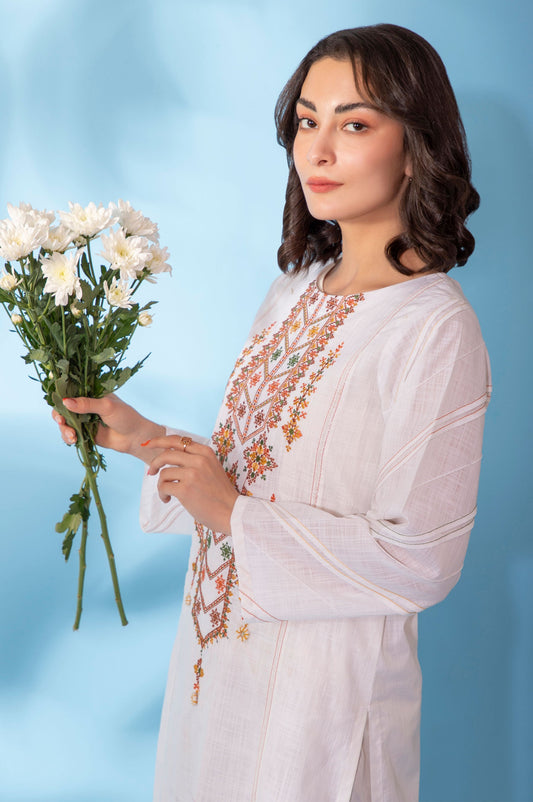 Stitched 1 Piece Embroidered Cotton Slub Shirt