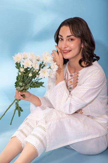 Stitched 1 Piece Embroidered Cotton Slub Shirt