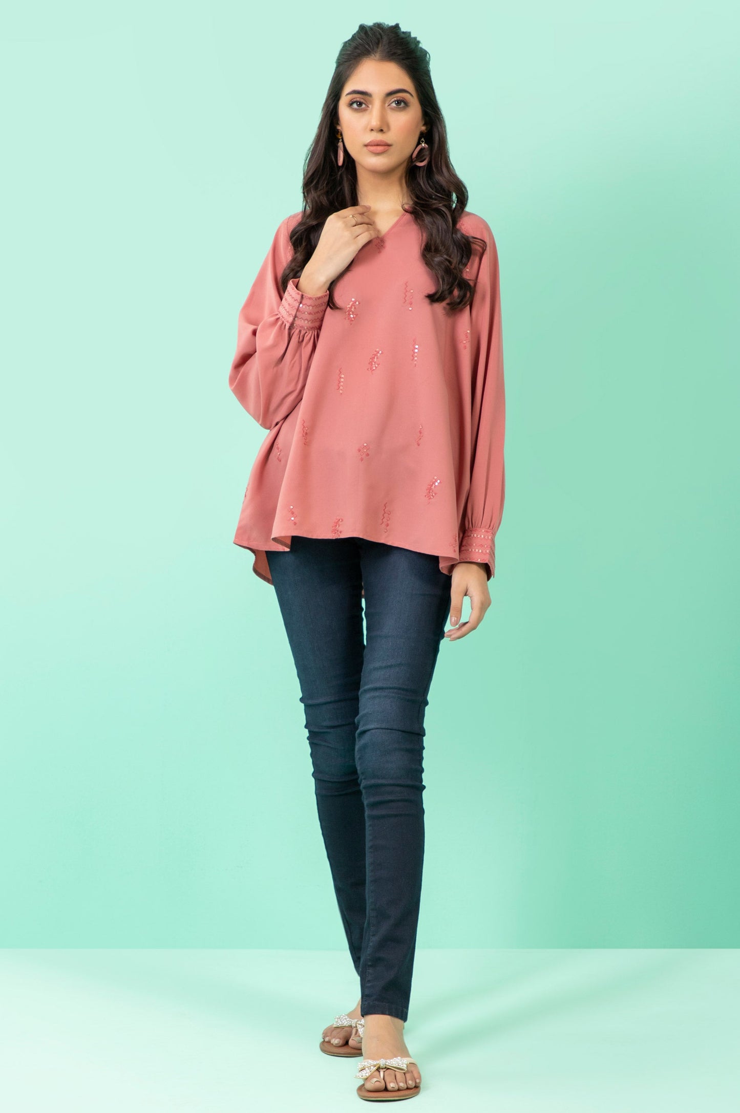 Stitched 1 Piece Embroidered Crepe Shirt