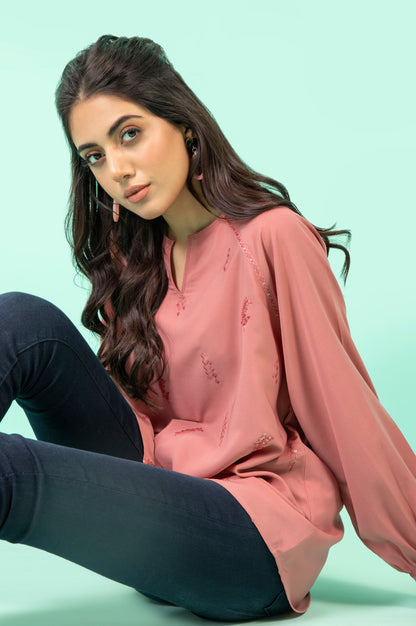 Stitched 1 Piece Embroidered Crepe Shirt