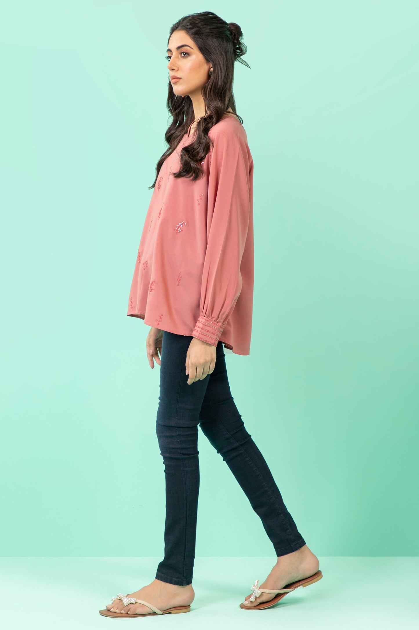 Stitched 1 Piece Embroidered Crepe Shirt