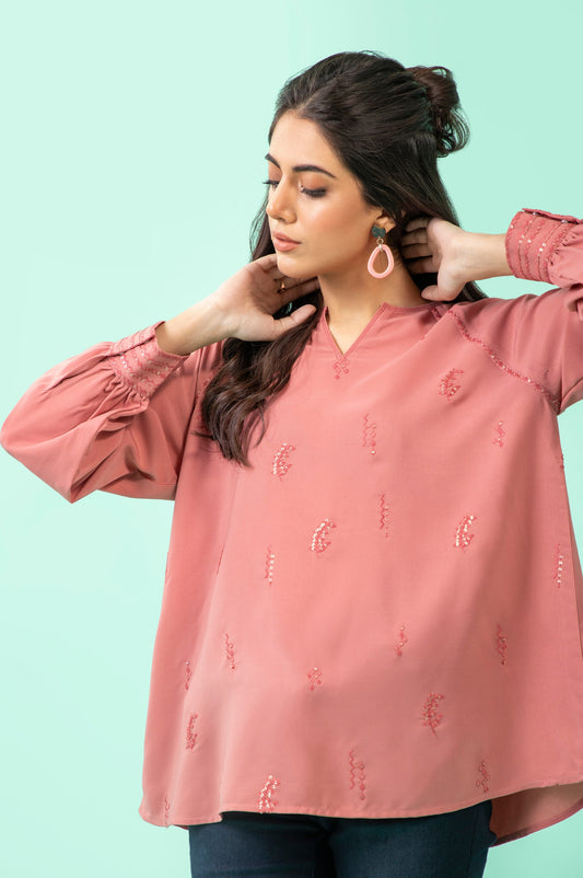 Stitched 1 Piece Embroidered Crepe Shirt