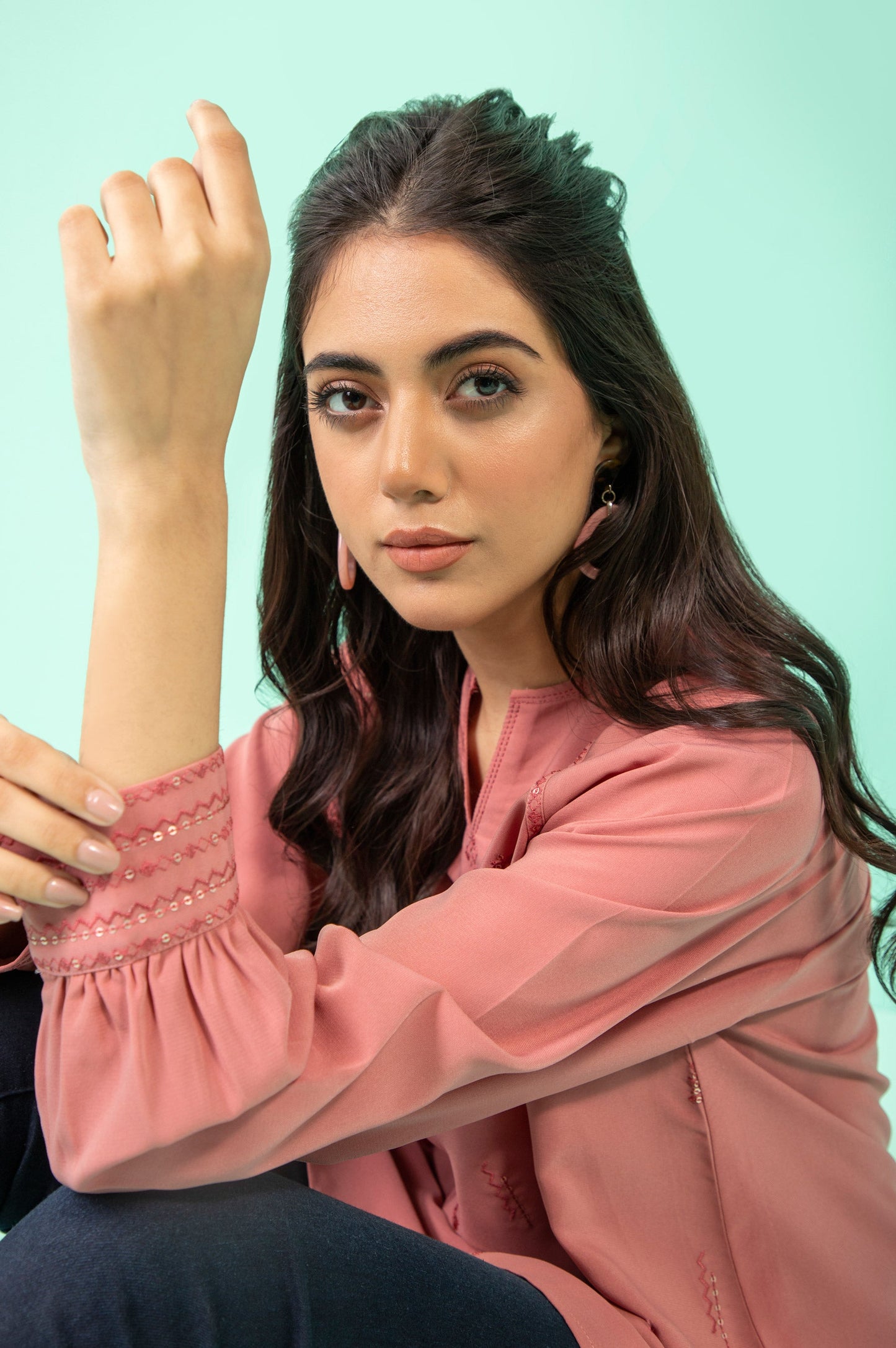 Stitched 1 Piece Embroidered Crepe Shirt