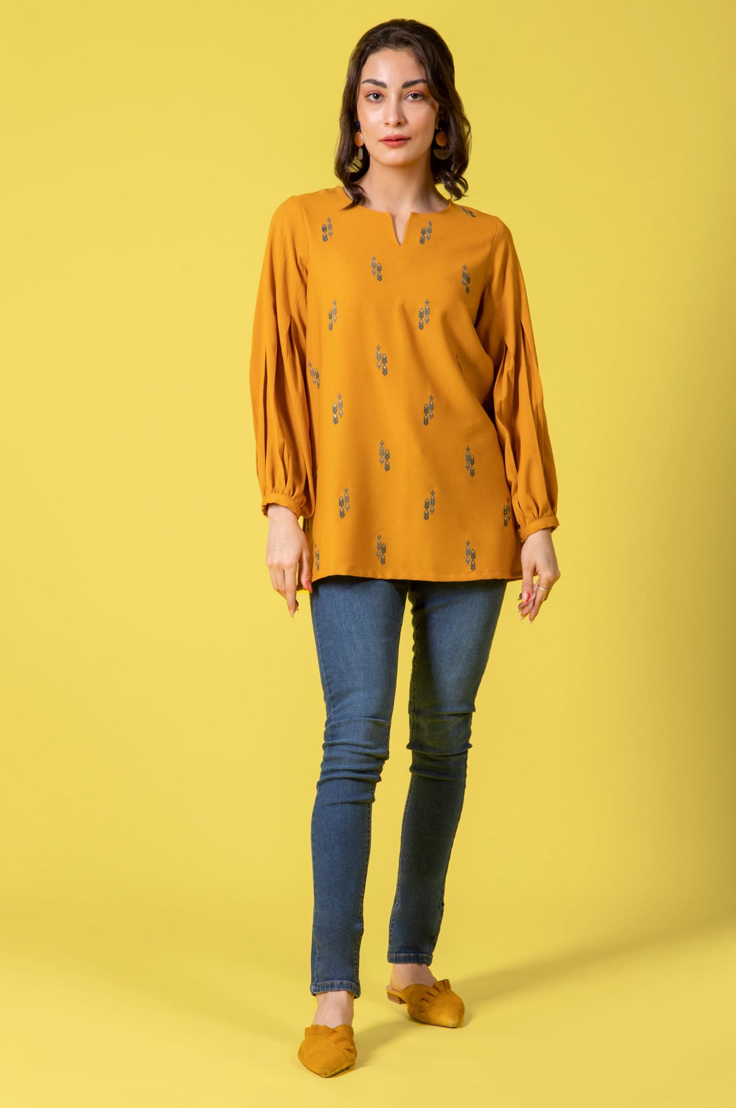 Stitched 1 Piece Embroidered Crepe Shirt