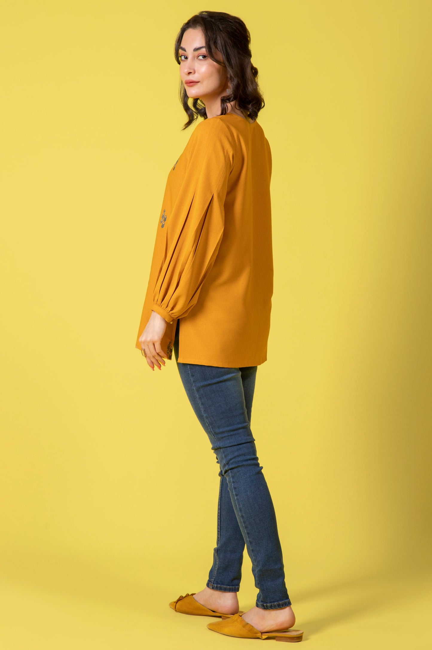 Stitched 1 Piece Embroidered Crepe Shirt