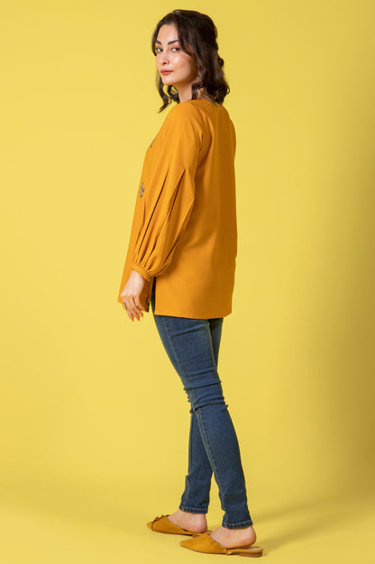 Stitched 1 Piece Embroidered Crepe Shirt