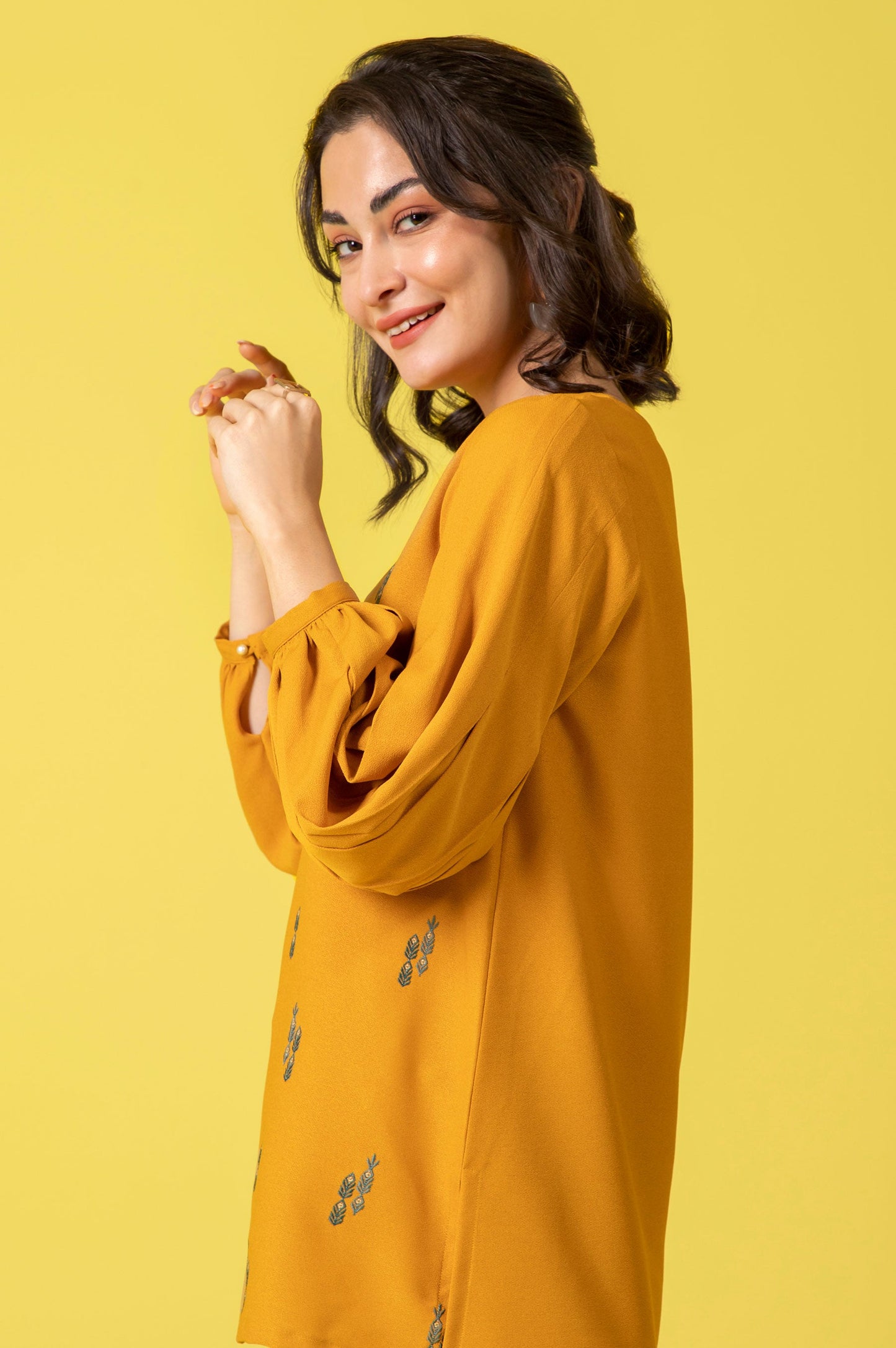 Stitched 1 Piece Embroidered Crepe Shirt