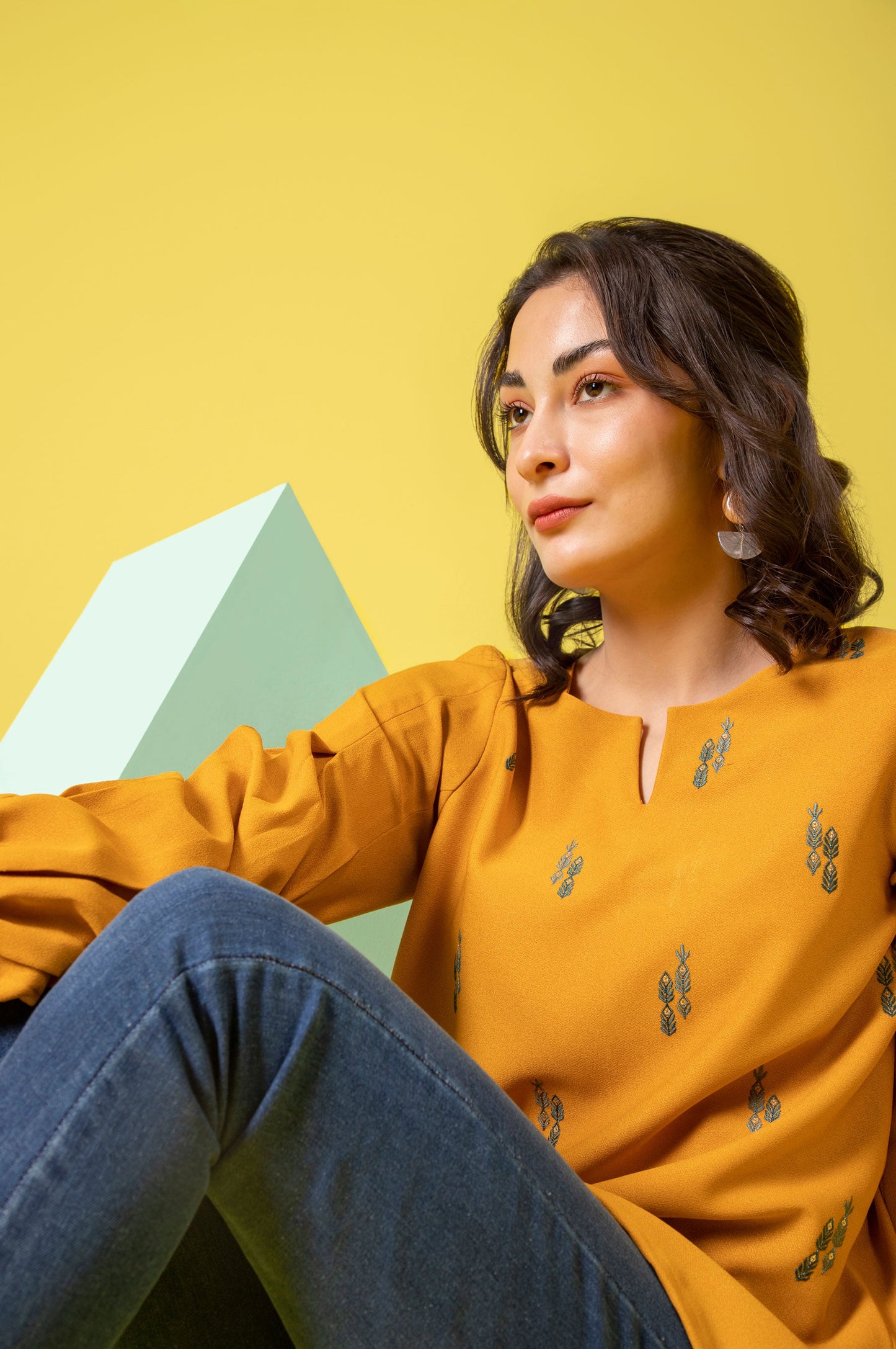 Stitched 1 Piece Embroidered Crepe Shirt