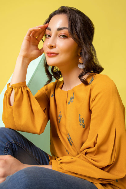 Stitched 1 Piece Embroidered Crepe Shirt