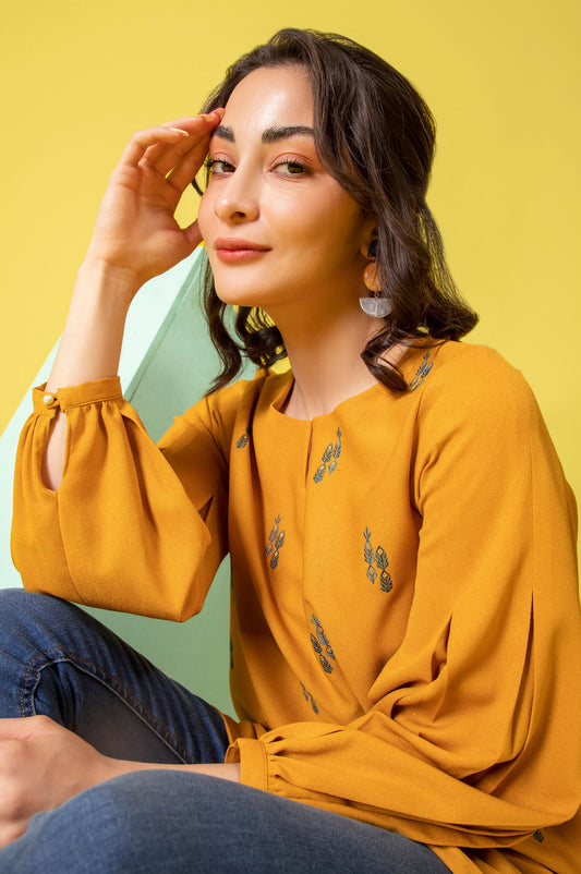 Stitched 1 Piece Embroidered Crepe Shirt