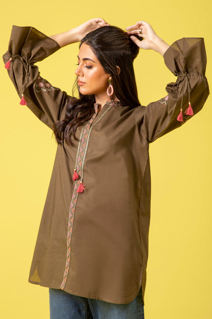 Stitched 1 Piece Embroidered Cambric Shirt