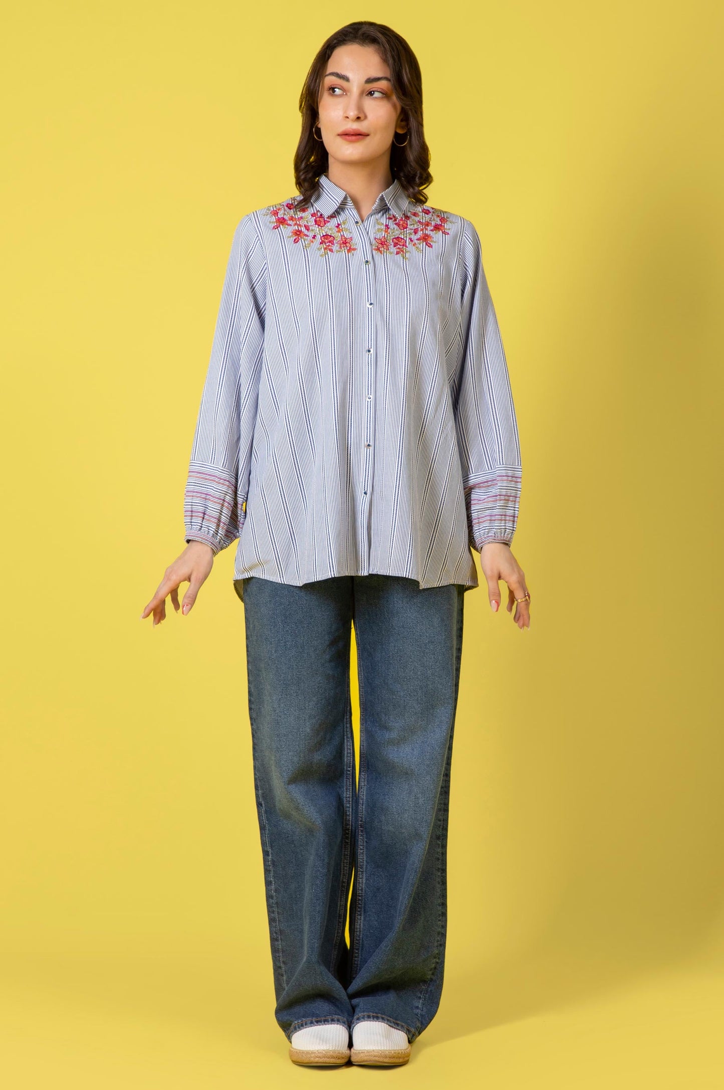 Stitched 1 Piece Embroidered Yarn Dyed Shirt