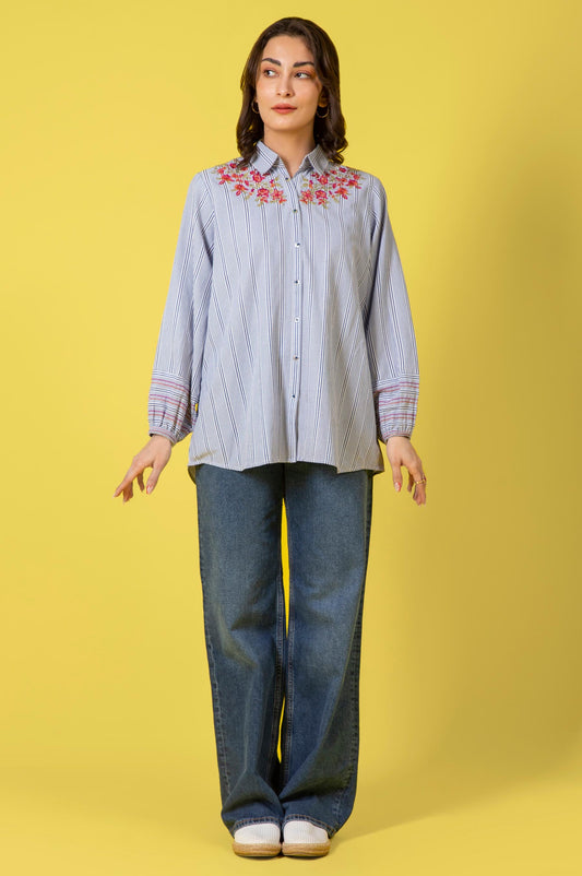 Stitched 1 Piece Embroidered Yarn Dyed Shirt