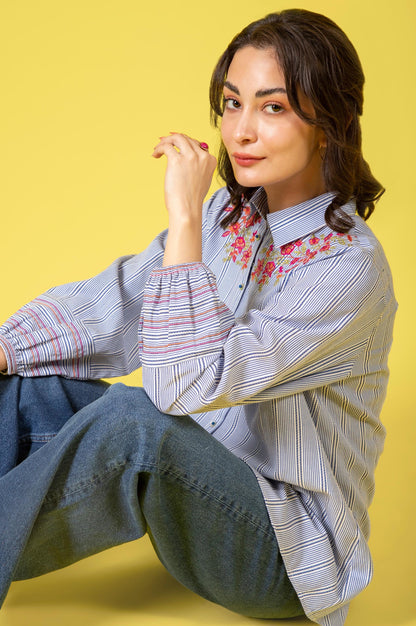 Stitched 1 Piece Embroidered Yarn Dyed Shirt