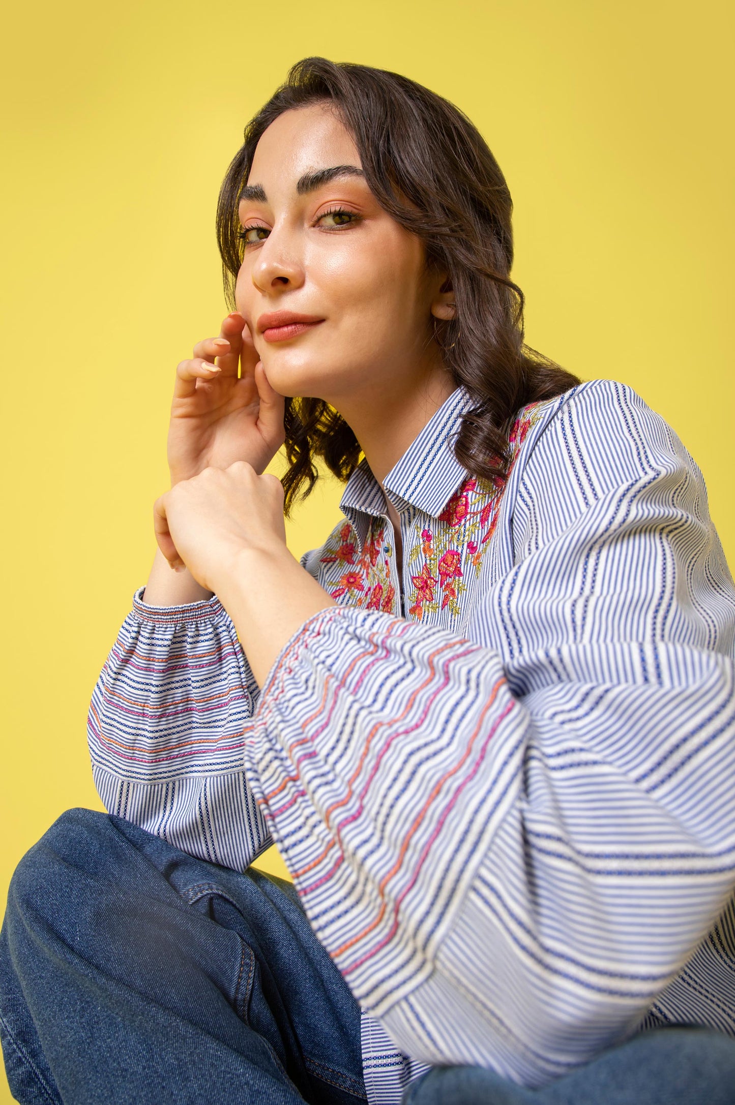 Stitched 1 Piece Embroidered Yarn Dyed Shirt