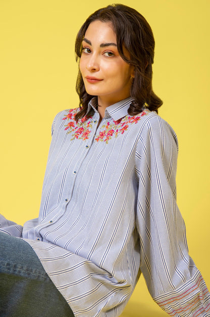 Stitched 1 Piece Embroidered Yarn Dyed Shirt