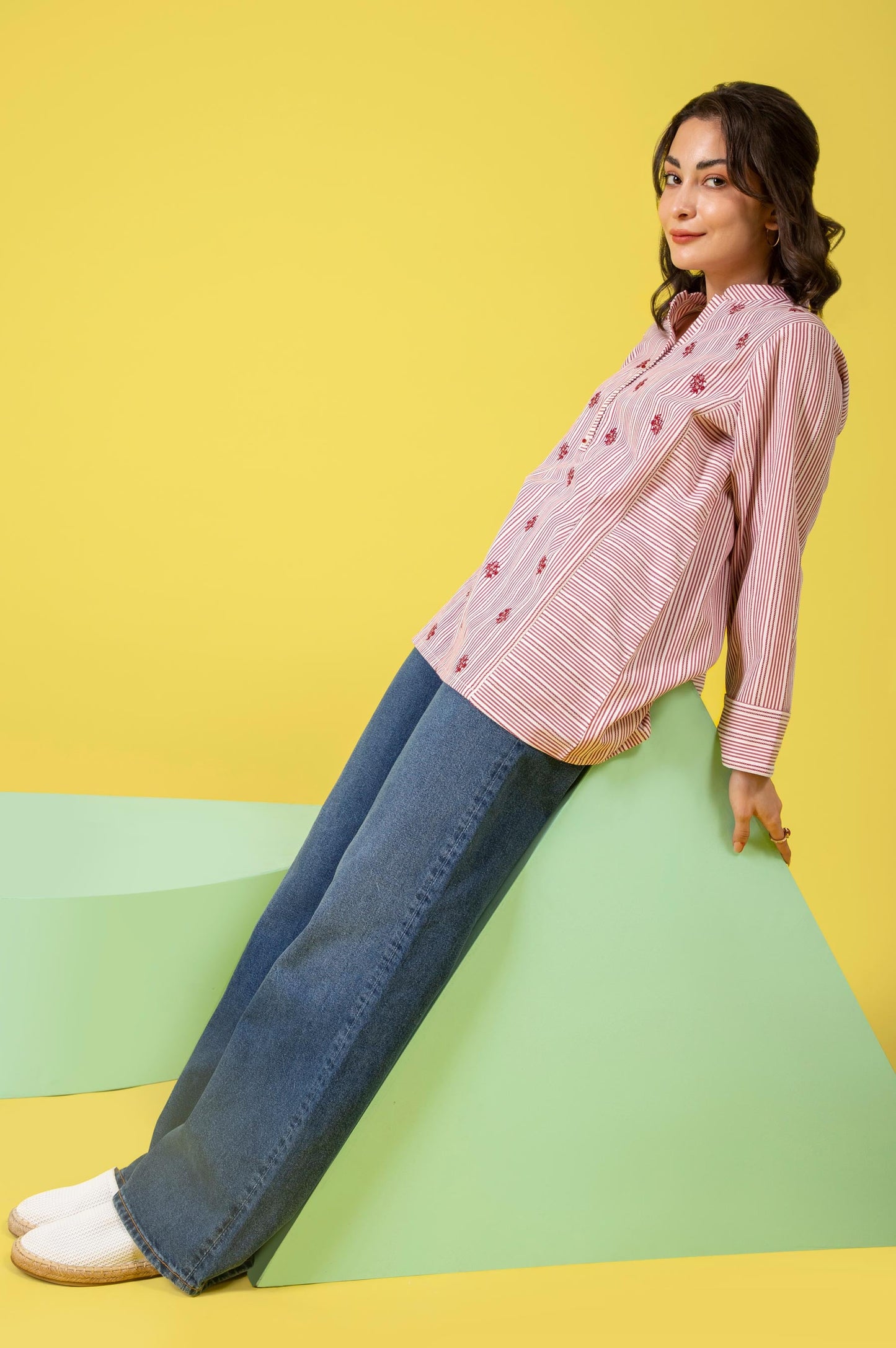 Stitched 1 Piece Embroidered Yarn Dyed Shirt