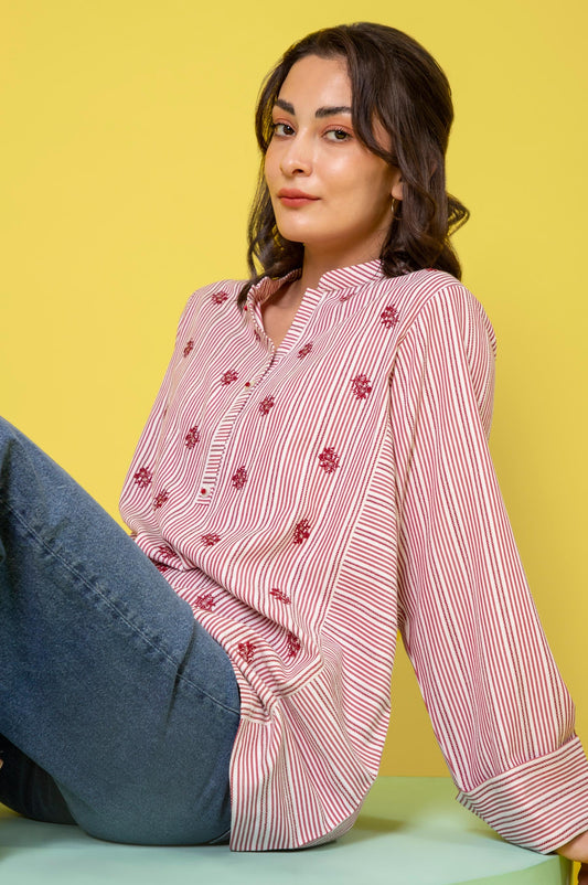 Stitched 1 Piece Embroidered Yarn Dyed Shirt