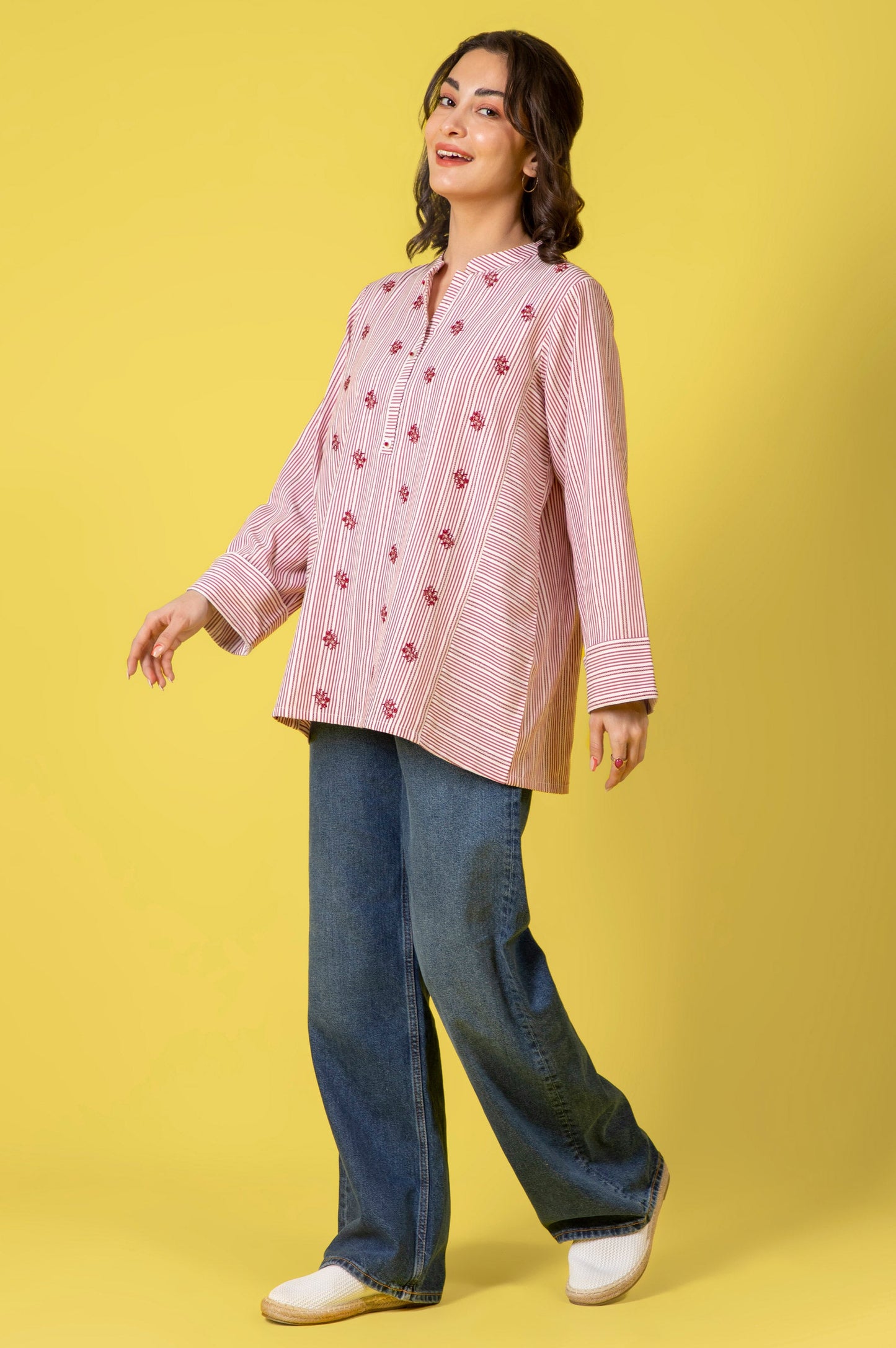 Stitched 1 Piece Embroidered Yarn Dyed Shirt