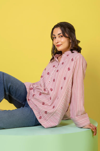 Stitched 1 Piece Embroidered Yarn Dyed Shirt