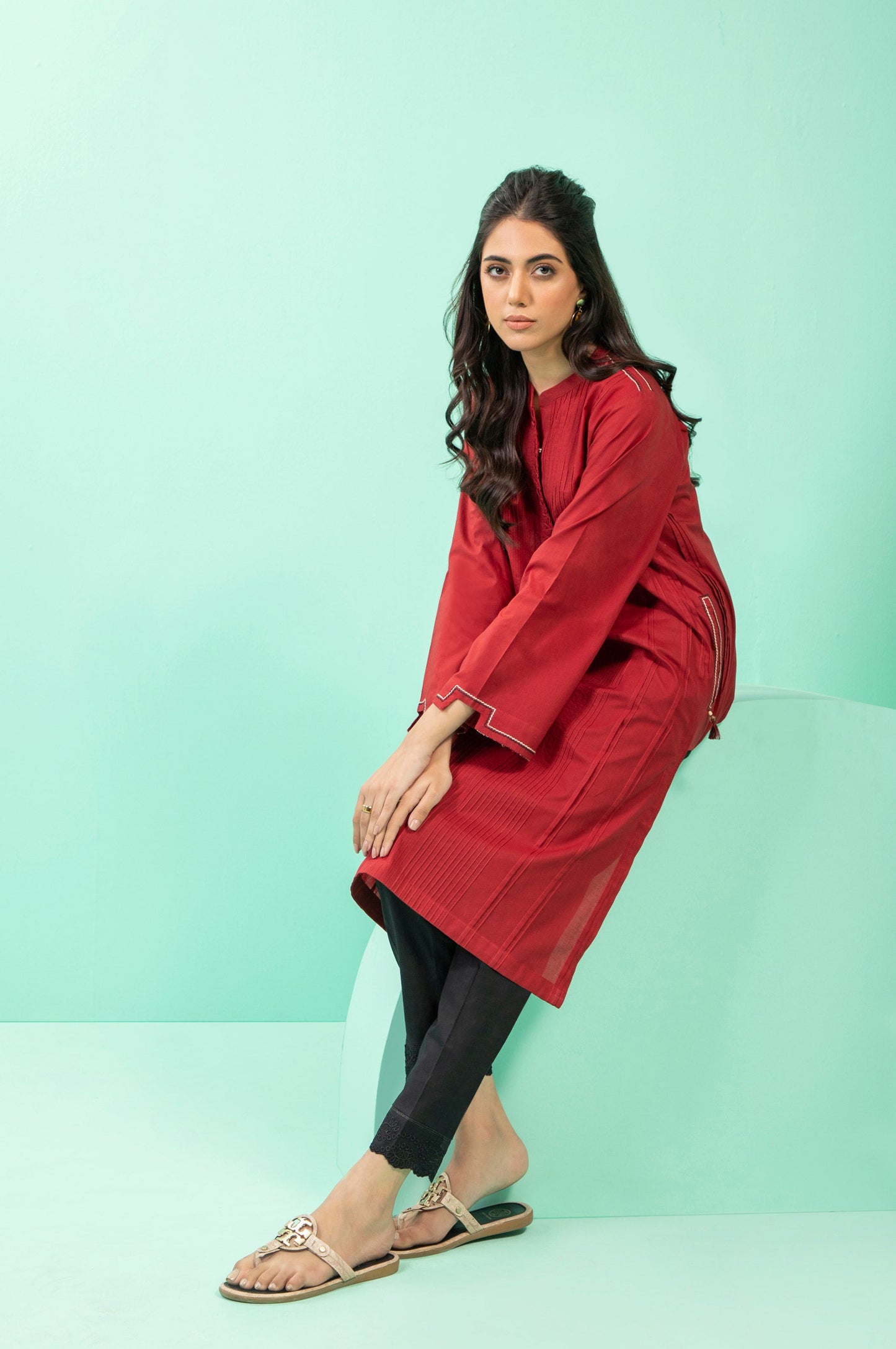 Stitched 1 Piece Embellished Cambric Shirt