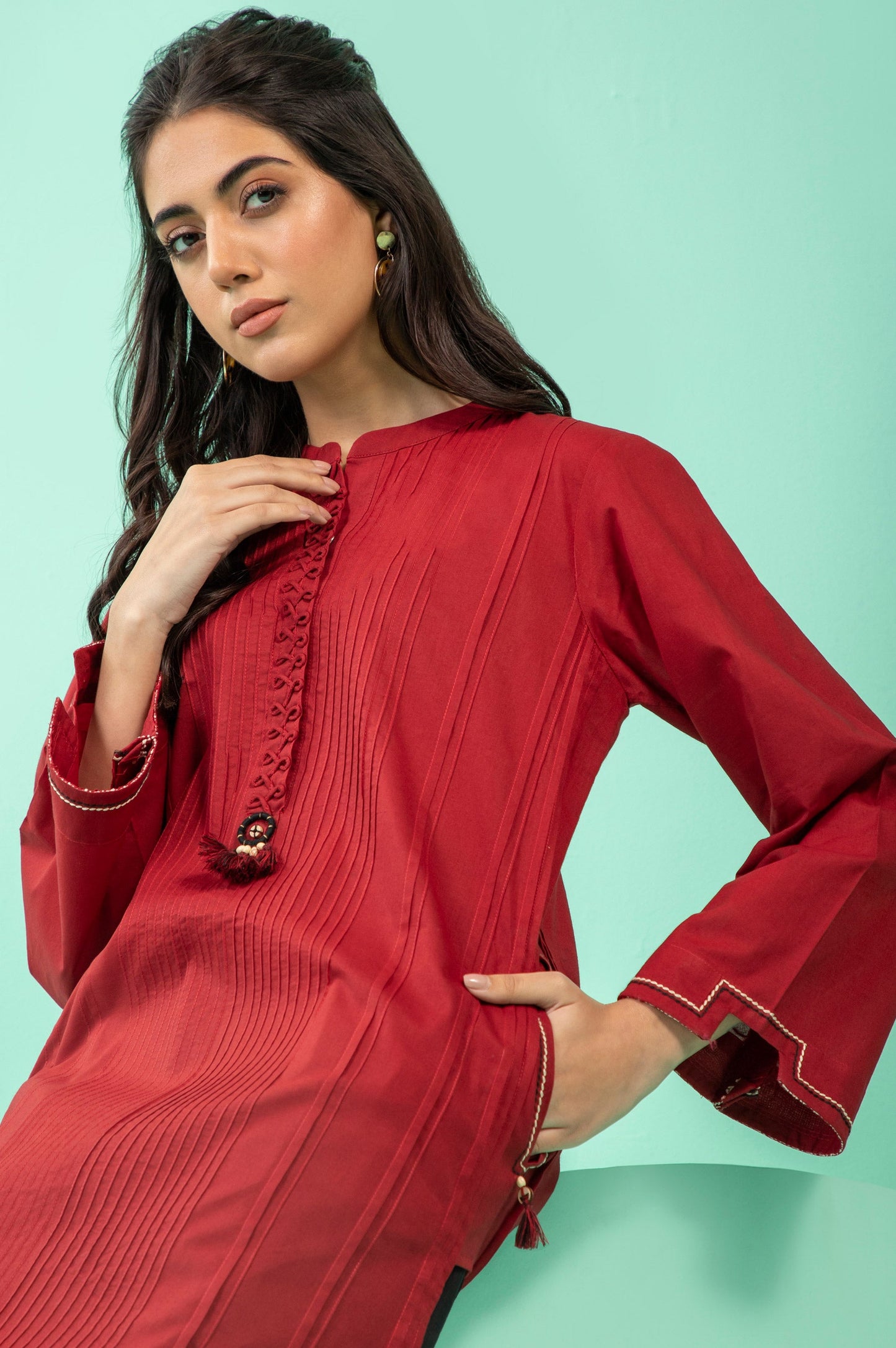 Stitched 1 Piece Embellished Cambric Shirt