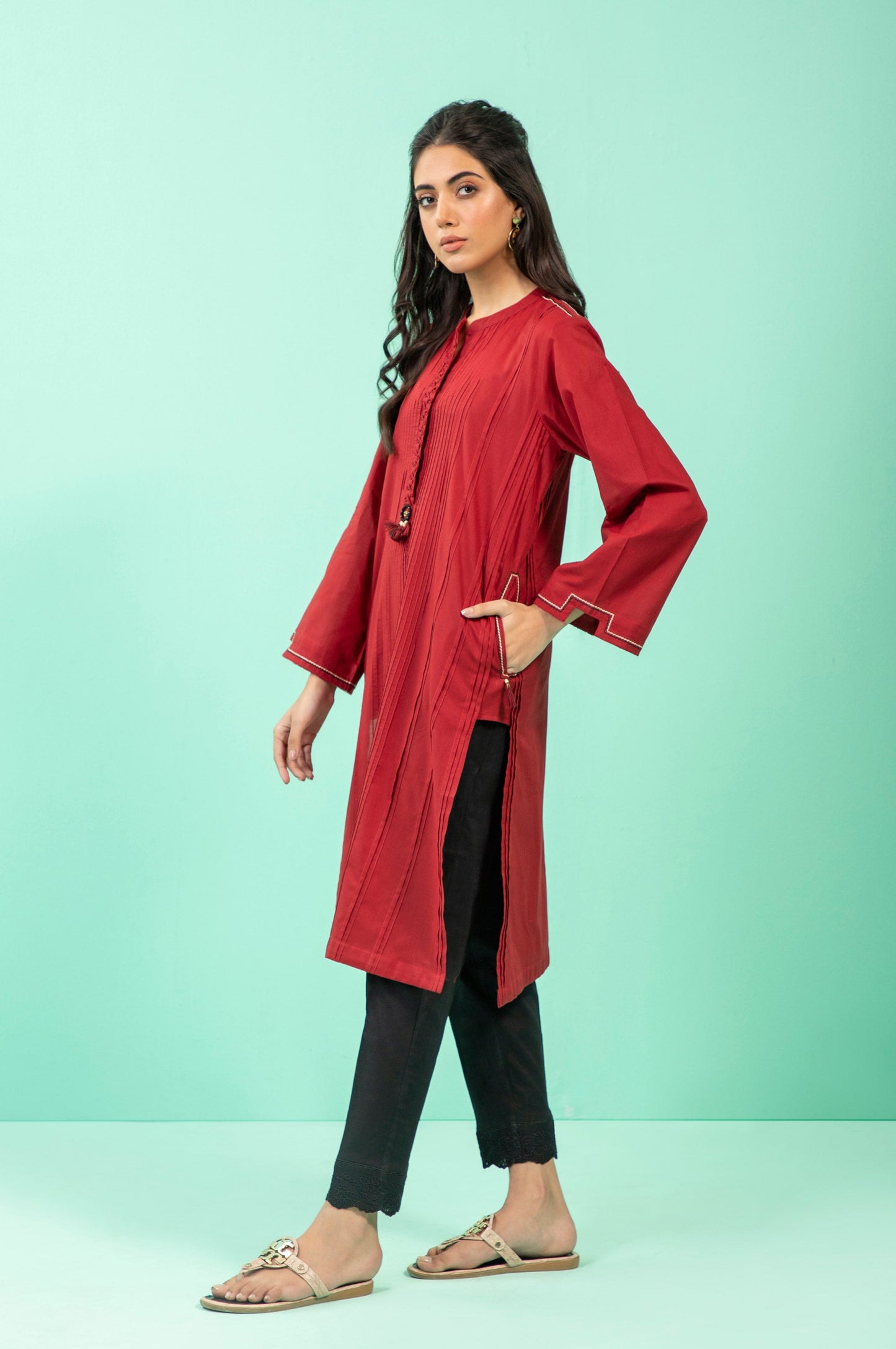 Stitched 1 Piece Embellished Cambric Shirt