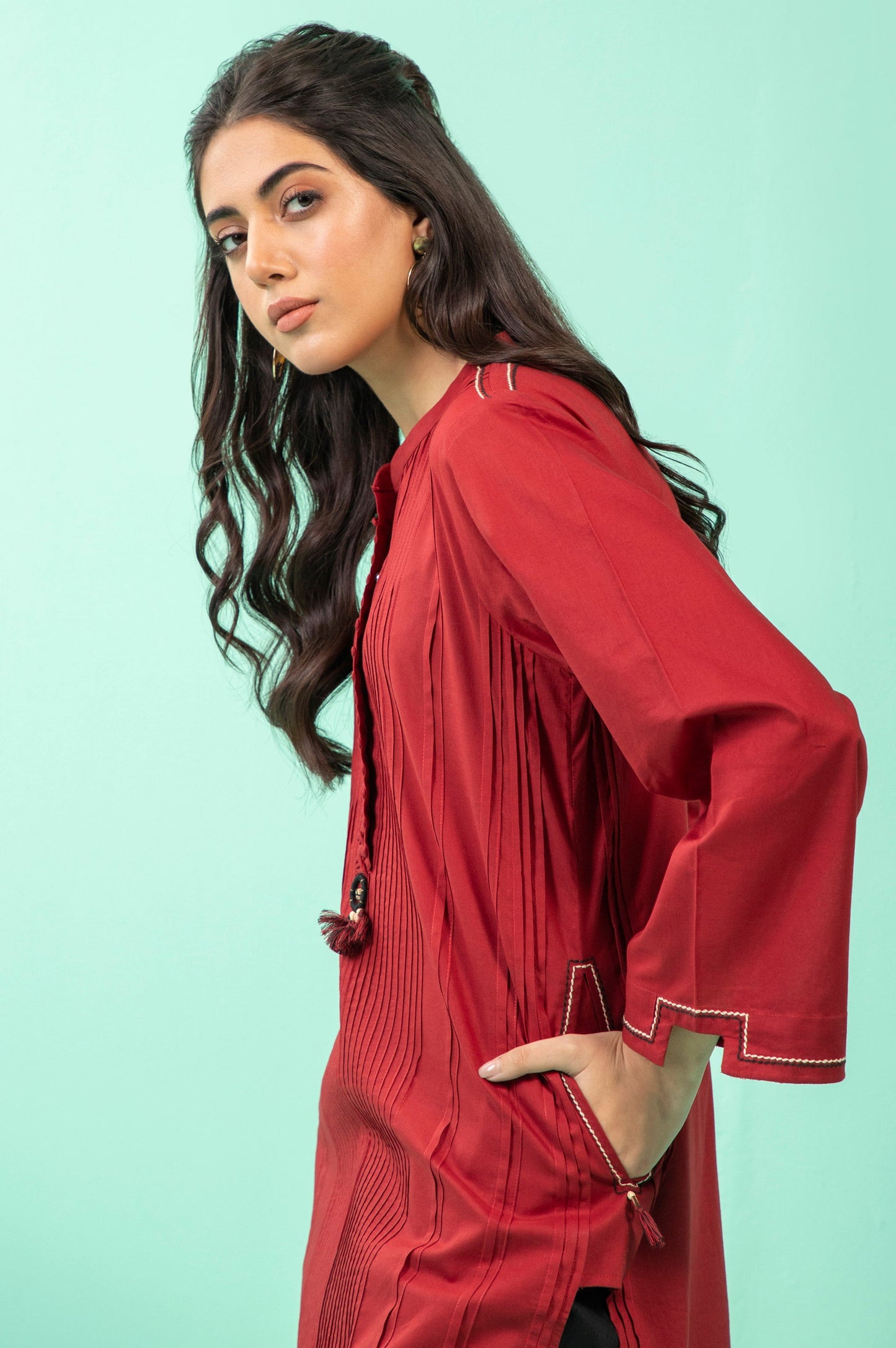 Stitched 1 Piece Embellished Cambric Shirt