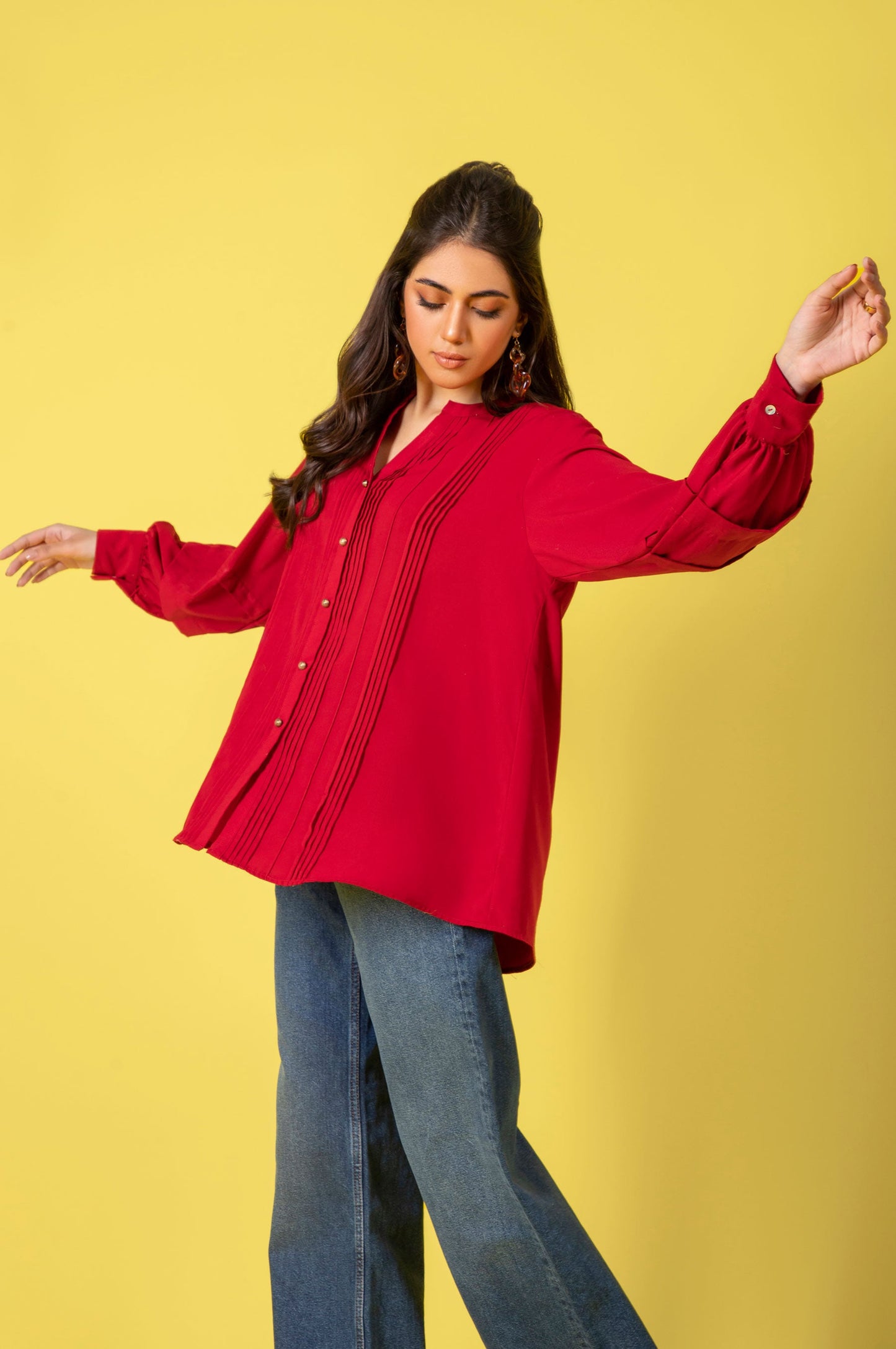 Stitched 1 Piece Embellished Crepe Shirt