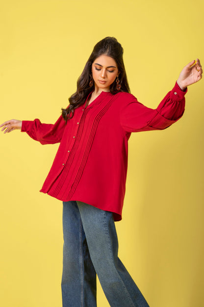 Stitched 1 Piece Embellished Crepe Shirt