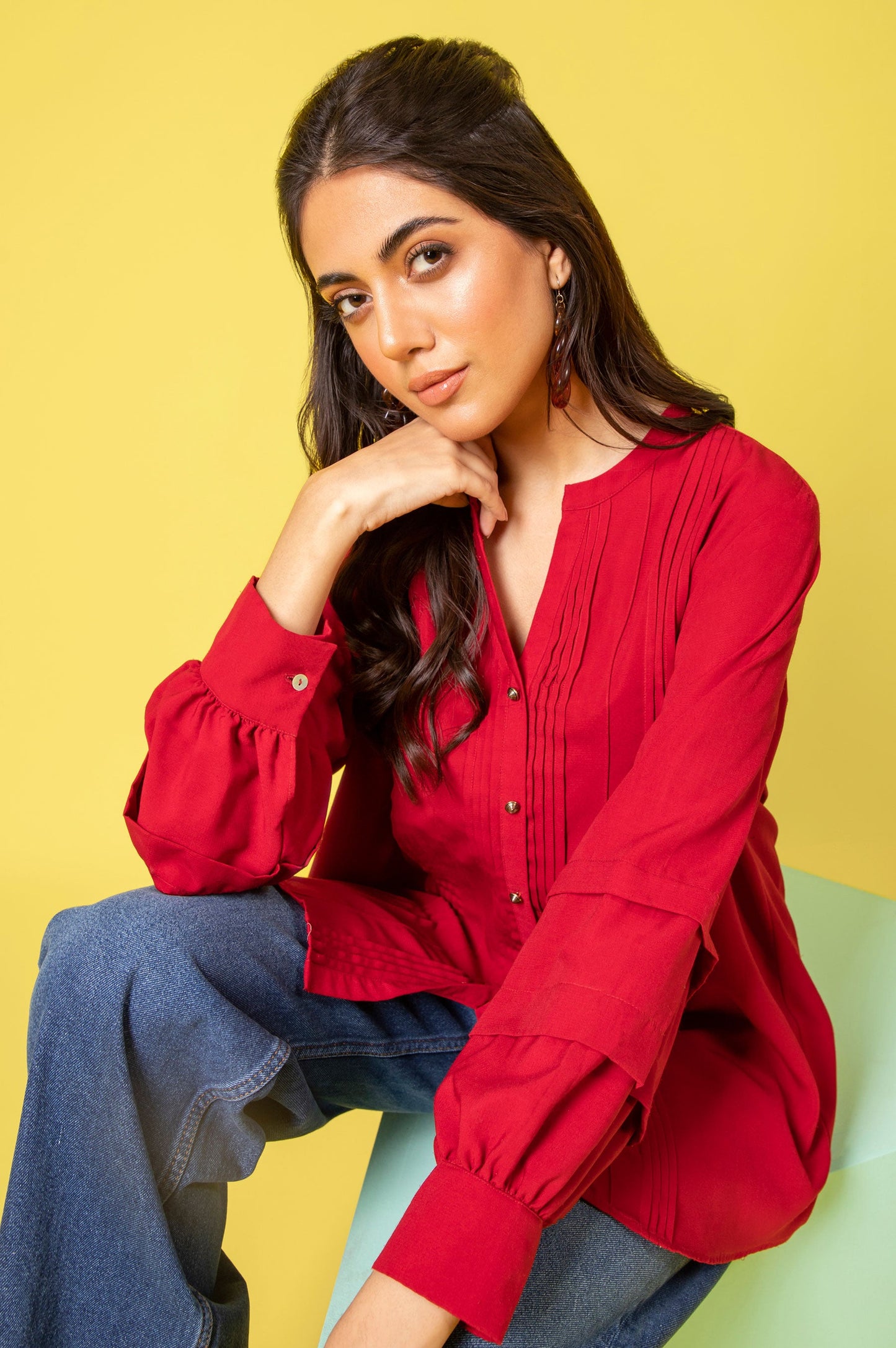 Stitched 1 Piece Embellished Crepe Shirt