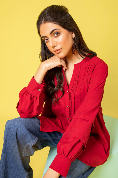 Stitched 1 Piece Embellished Crepe Shirt