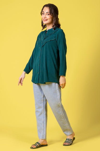 Stitched 1 Piece Embroidered Crepe Shirt